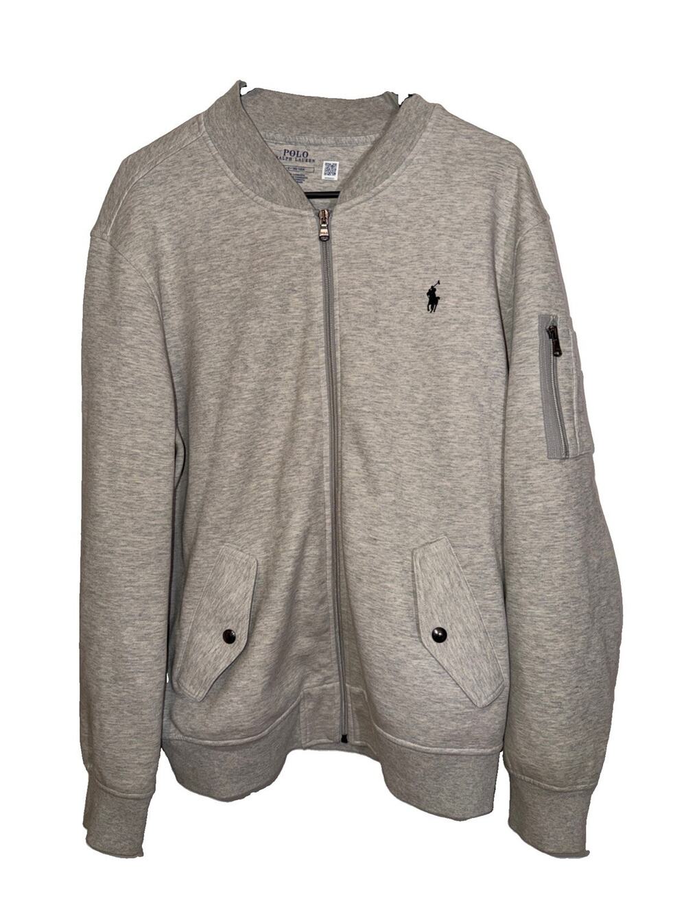 Polo Ralph Lauren Double Knit Bomber Jacket Sz L Gray Heather